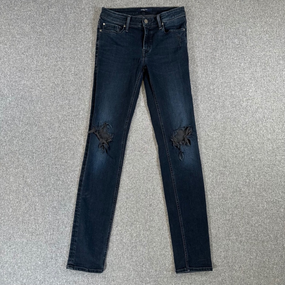 Fidelity Jeans Womens 26 Stevie Selfridge Dark Blue Ripped Knee Distressed